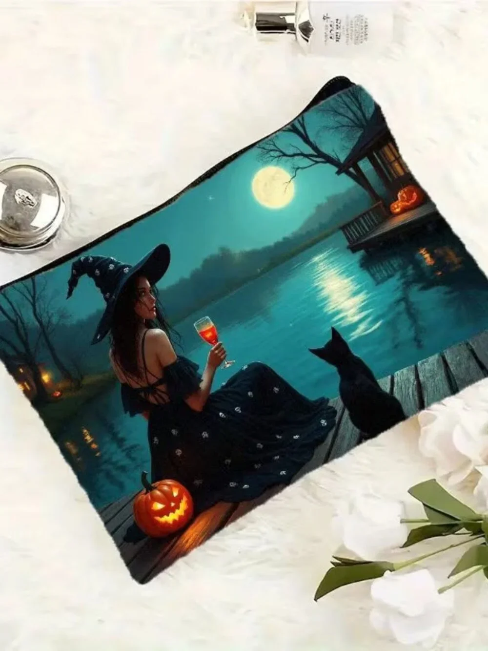 Halloween Dark Goth Witch, Wine & Lake Makeup Bag Double-Sided 6.3